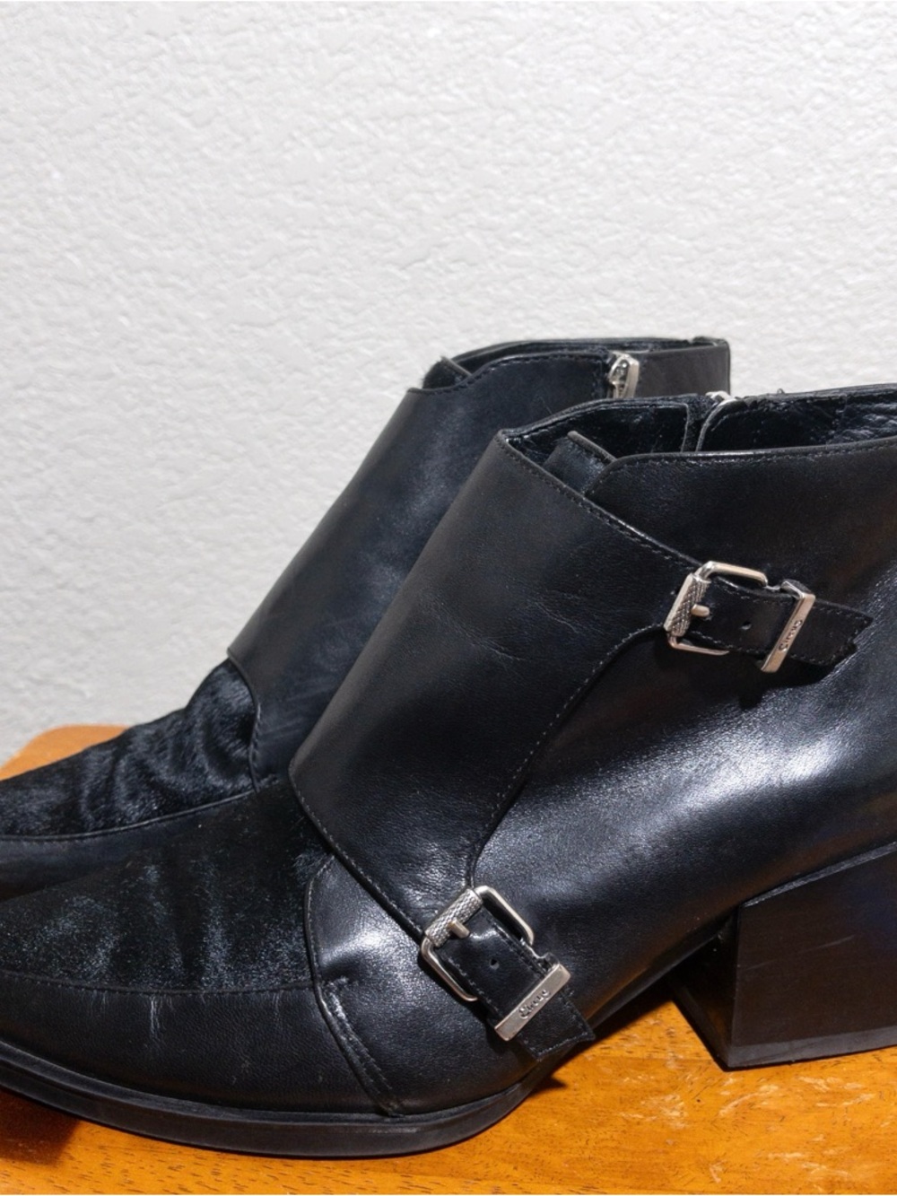 Sam Edelman Circus Reese Monk Strap Booties 8 Black Silver Buckle Pointed Toe - Picture 4 of 15